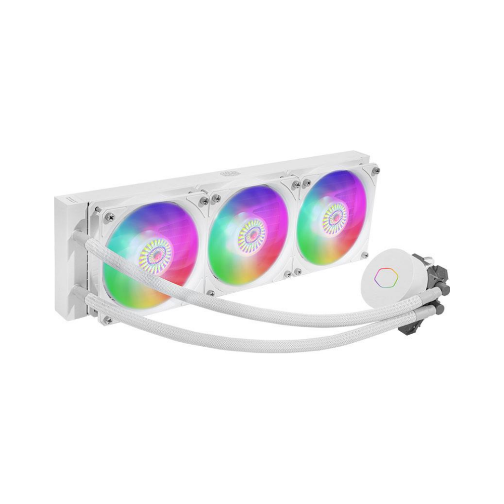 A large main feature product image of Cooler Master MasterLiquid ML360L ARGB V2 360mm White Edition AIO Liquid Cooler