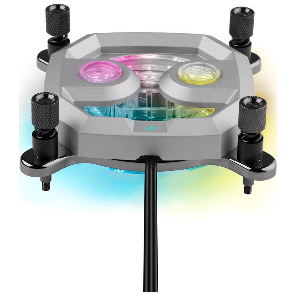 A large main feature product image of Corsair Hydro X Series XC7 RGB PRO CPU Water Block (1700/1200/AM5/AM4) — Silver