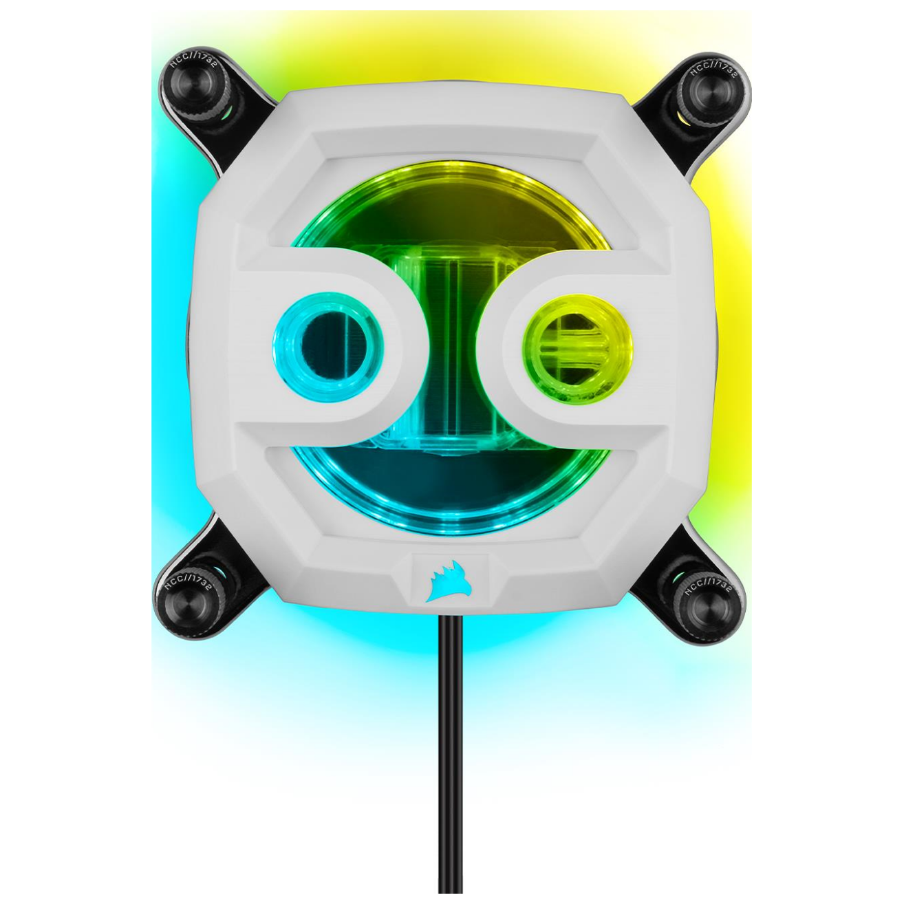 A large main feature product image of Corsair Hydro X Series XC7 RGB PRO CPU Water Block (1700/1200/AM5/AM4) — White