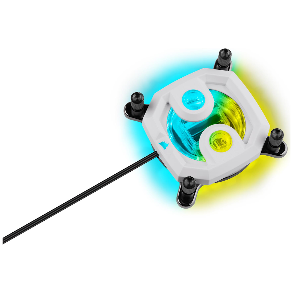 A large main feature product image of Corsair Hydro X Series XC7 RGB PRO CPU Water Block (1700/1200/AM5/AM4) — White