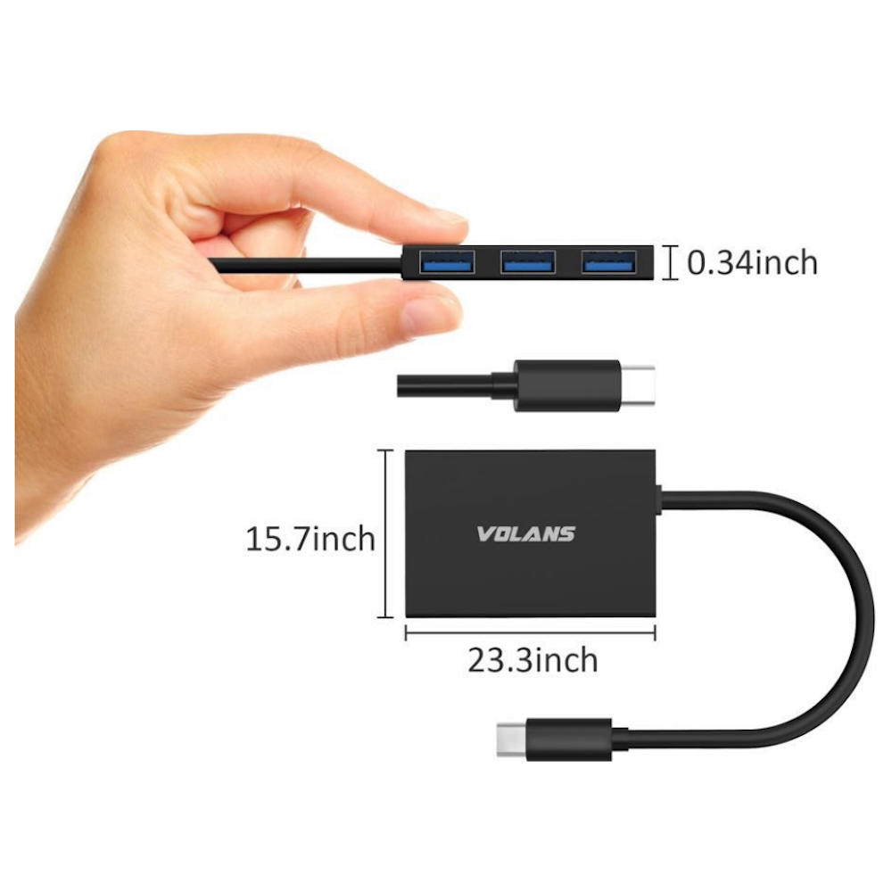 A large main feature product image of Volans Aluminium USB-C (10Gbps) to 4 Port USB Hub