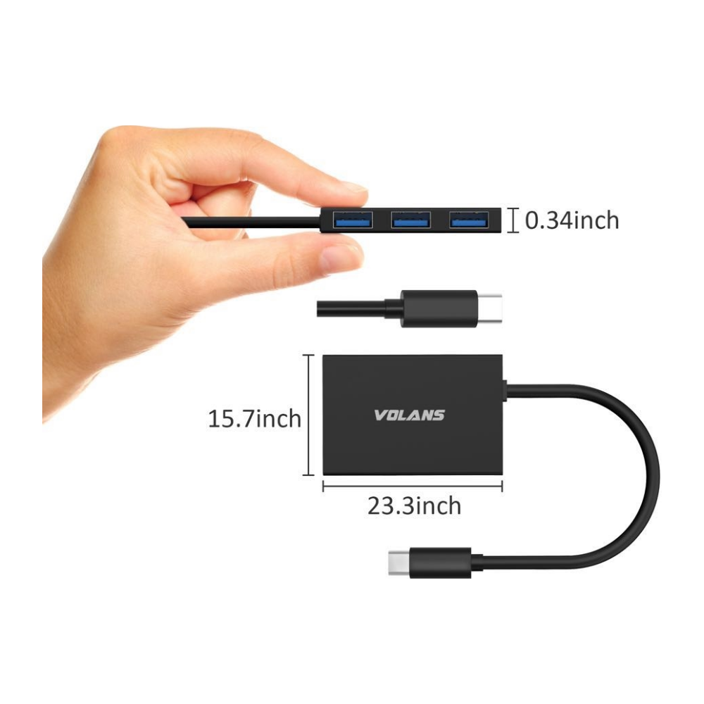 A large main feature product image of Volans Aluminium USB-C (10Gbps) to 4 Port USB Hub