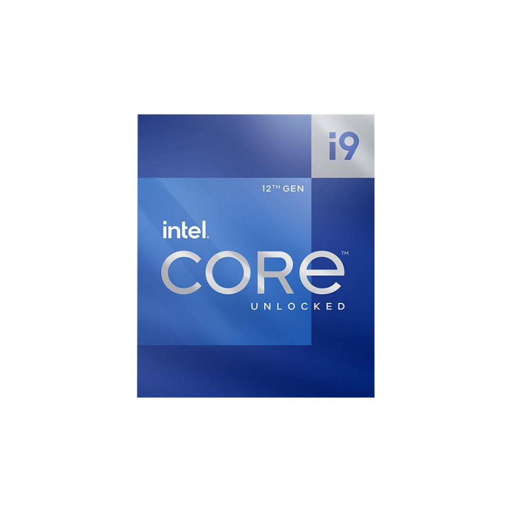 A large main feature product image of Intel Core i9 12900K Alder Lake 16 Core 24 Thread Up To 5.2Ghz LGA1700 - No HSF Retail Box