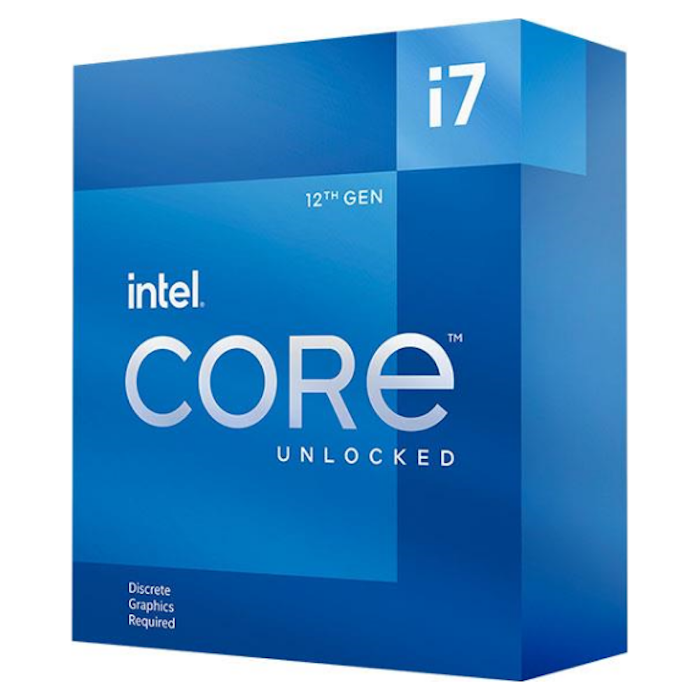 A large main feature product image of Intel Core i7 12700KF Alder Lake 12 Core 20 Thread Up To 5.0Ghz LGA1700 - No HSF/No iGPU Retail Box