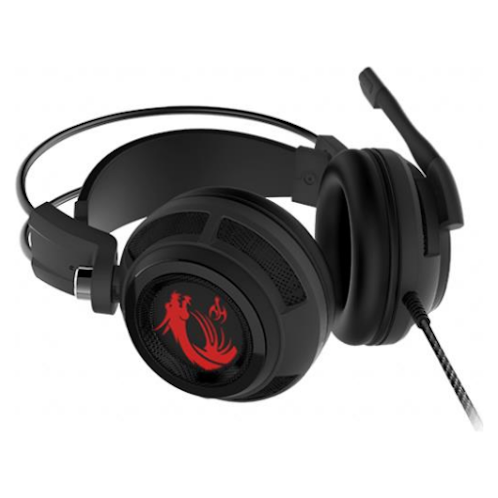 A large main feature product image of MSI DS502 Gaming Wired Headset