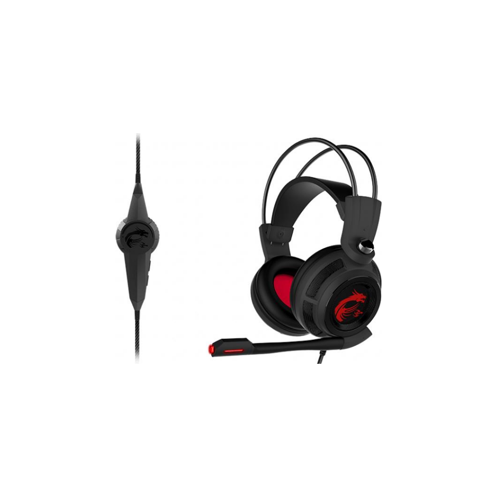 A large main feature product image of MSI DS502 Gaming Wired Headset