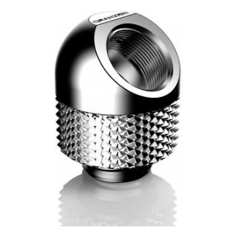 A large main feature product image of Bykski GD-45 Granzon G 1/4in. Male to Female 45 Degree Rotary Elbow Fitting Silver
