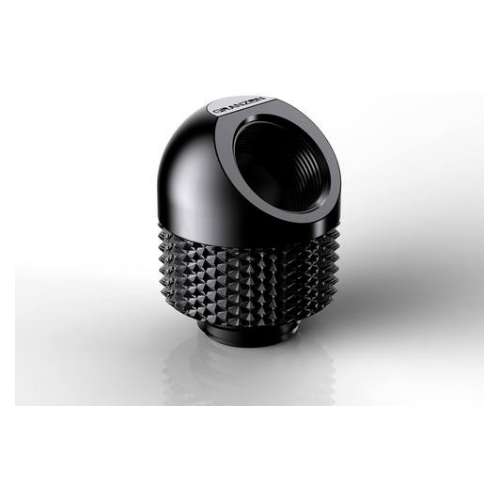 A large main feature product image of Bykski Granzon GD-45 G1/4" Male to Female 45 Degree Rotary Elbow Fitting (Black)