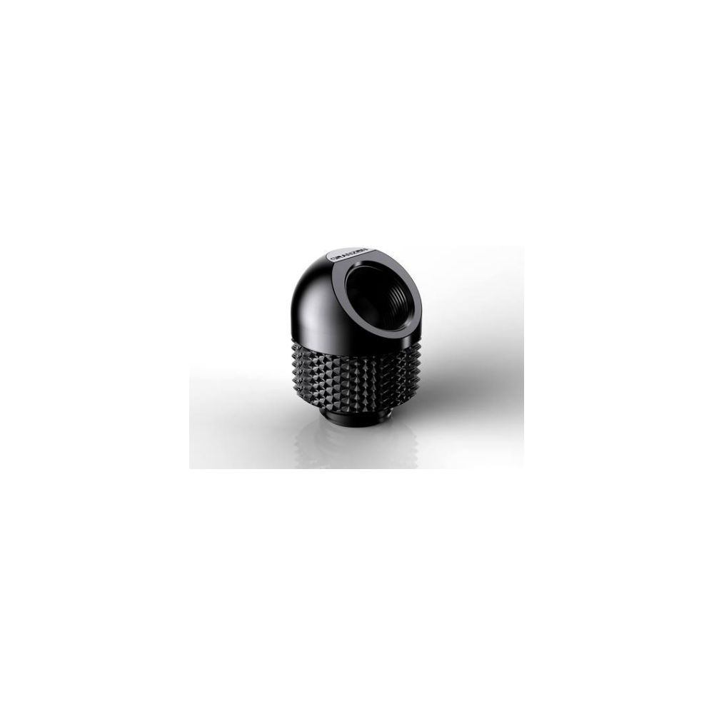 A large main feature product image of Bykski Granzon GD-45 G 1/4in. Male to Female 45 Degrees Rotary Elbow Fitting Black