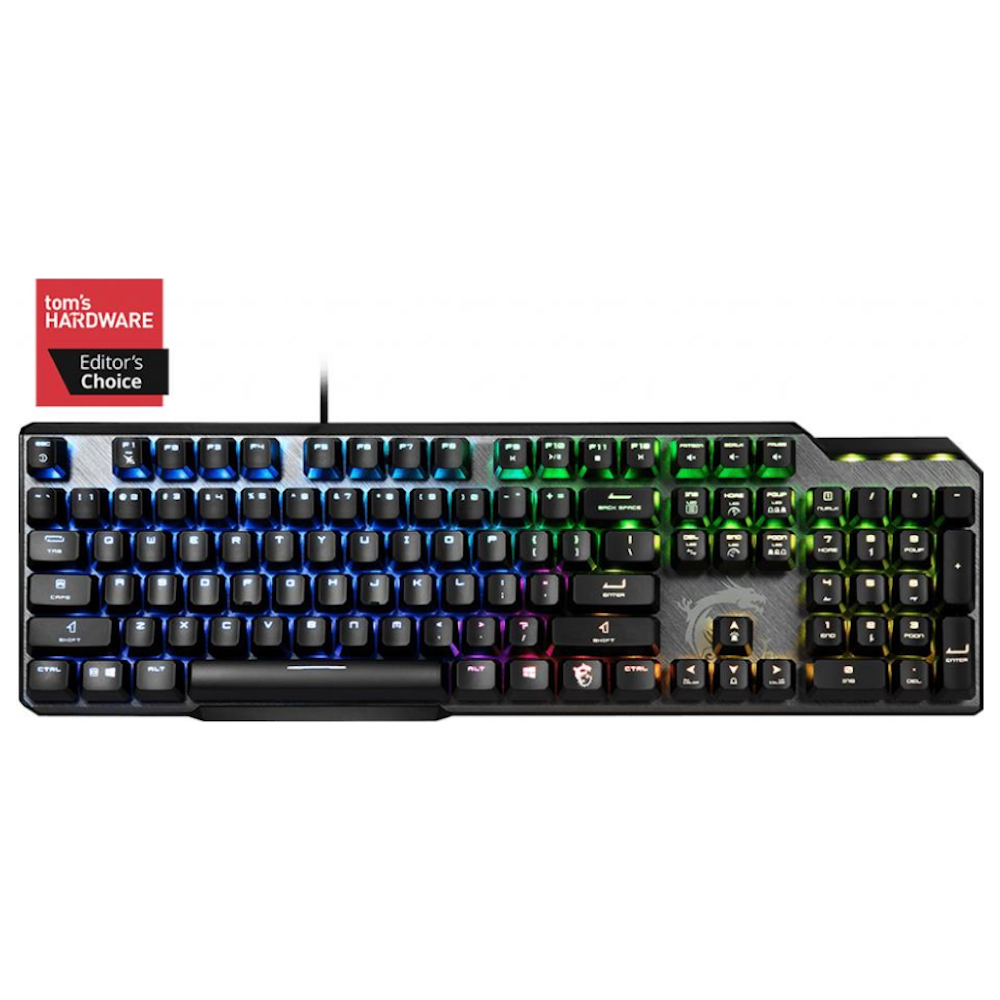 A large main feature product image of MSI Vigor GK50 Elite RGB Mechanical Gaming Keyboard - Kailh Blue