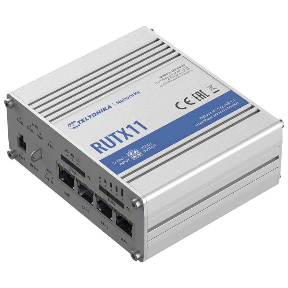 A large main feature product image of Teltonika RUTX11 Dual-SIM Gigabit Router