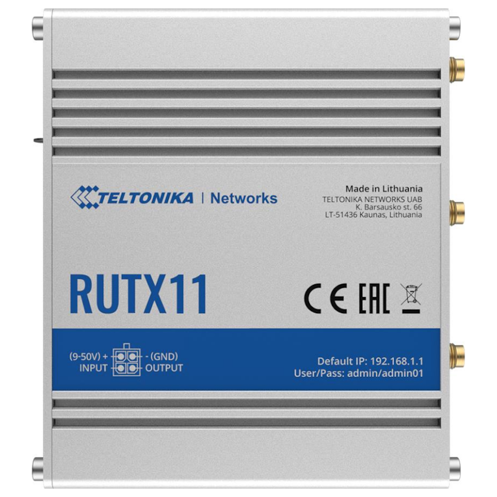 A large main feature product image of Teltonika RUTX11 Dual-SIM Gigabit Router