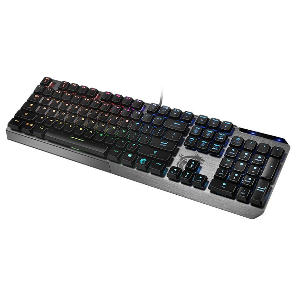 A large main feature product image of MSI Vigor GK50 Kailh Low Profile Mechnical Gaming Keyboard