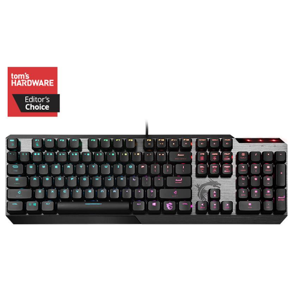 A large main feature product image of MSI Vigor GK50 Kailh Low Profile Mechnical Gaming Keyboard