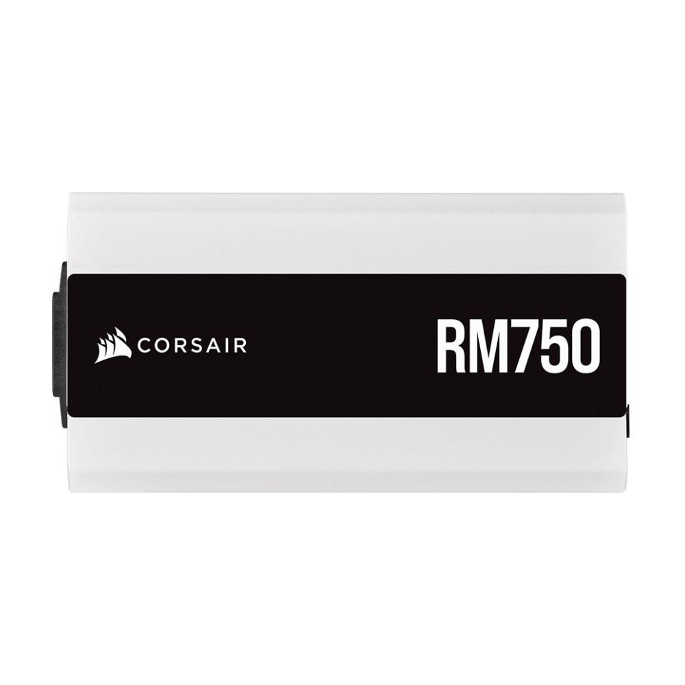 A large main feature product image of Corsair RM750 2021 750W Gold ATX Modular PSU - White