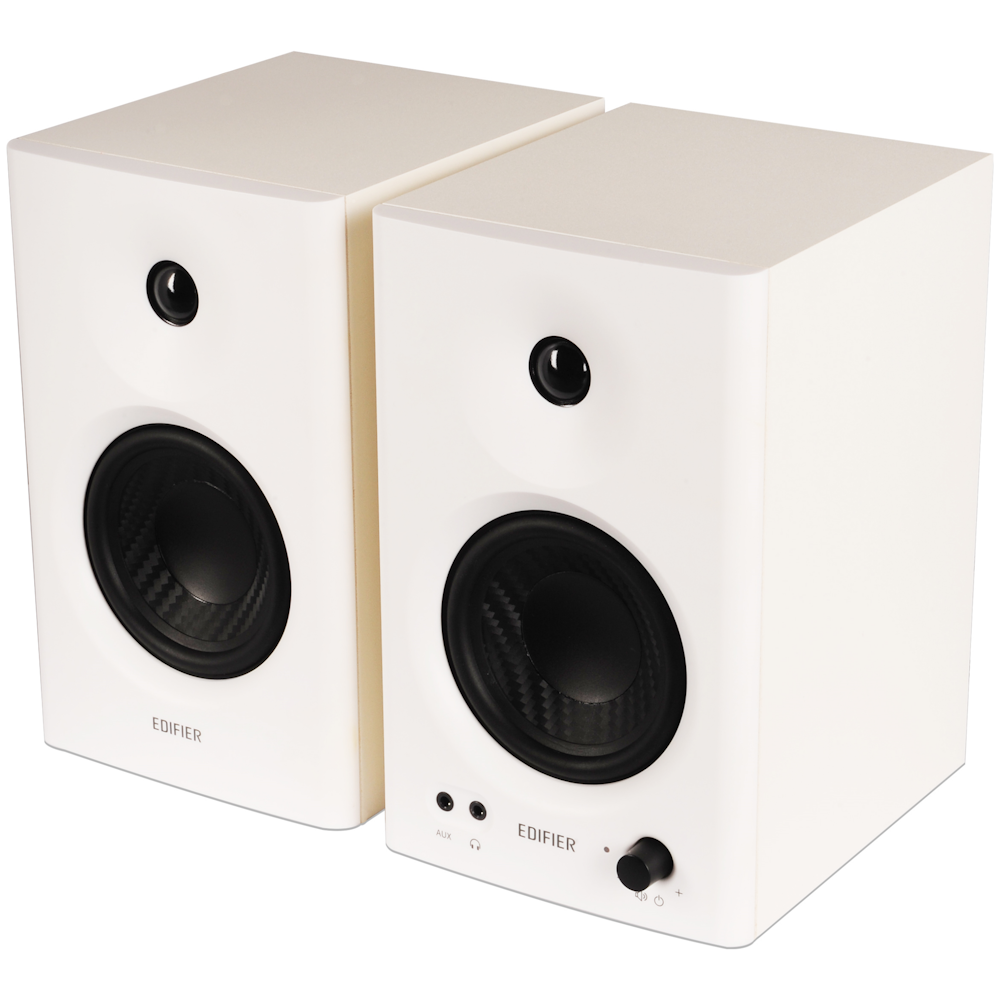 A large main feature product image of Edifier MR4 2.0 Studio Monitors - White