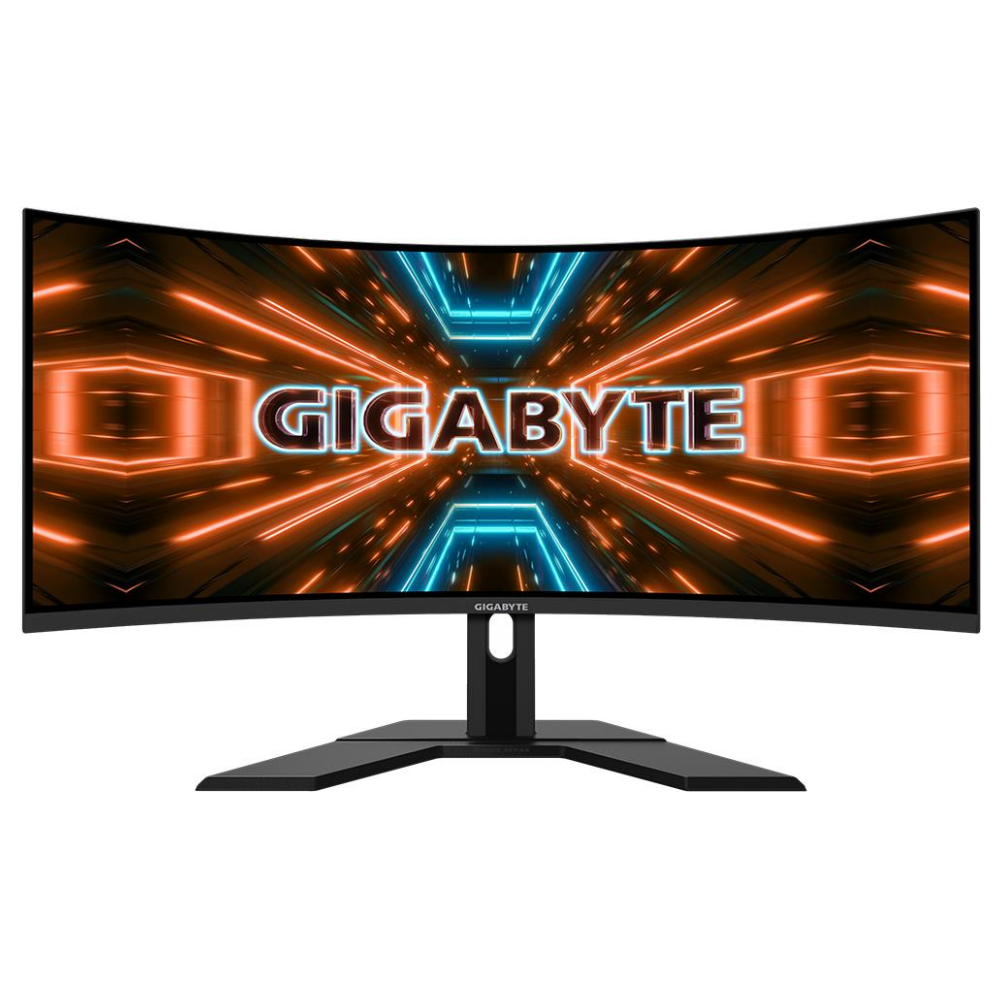 A large main feature product image of Gigabyte G34WQC-A 34" Curved UWQHD Ultrawide 144Hz VA Monitor