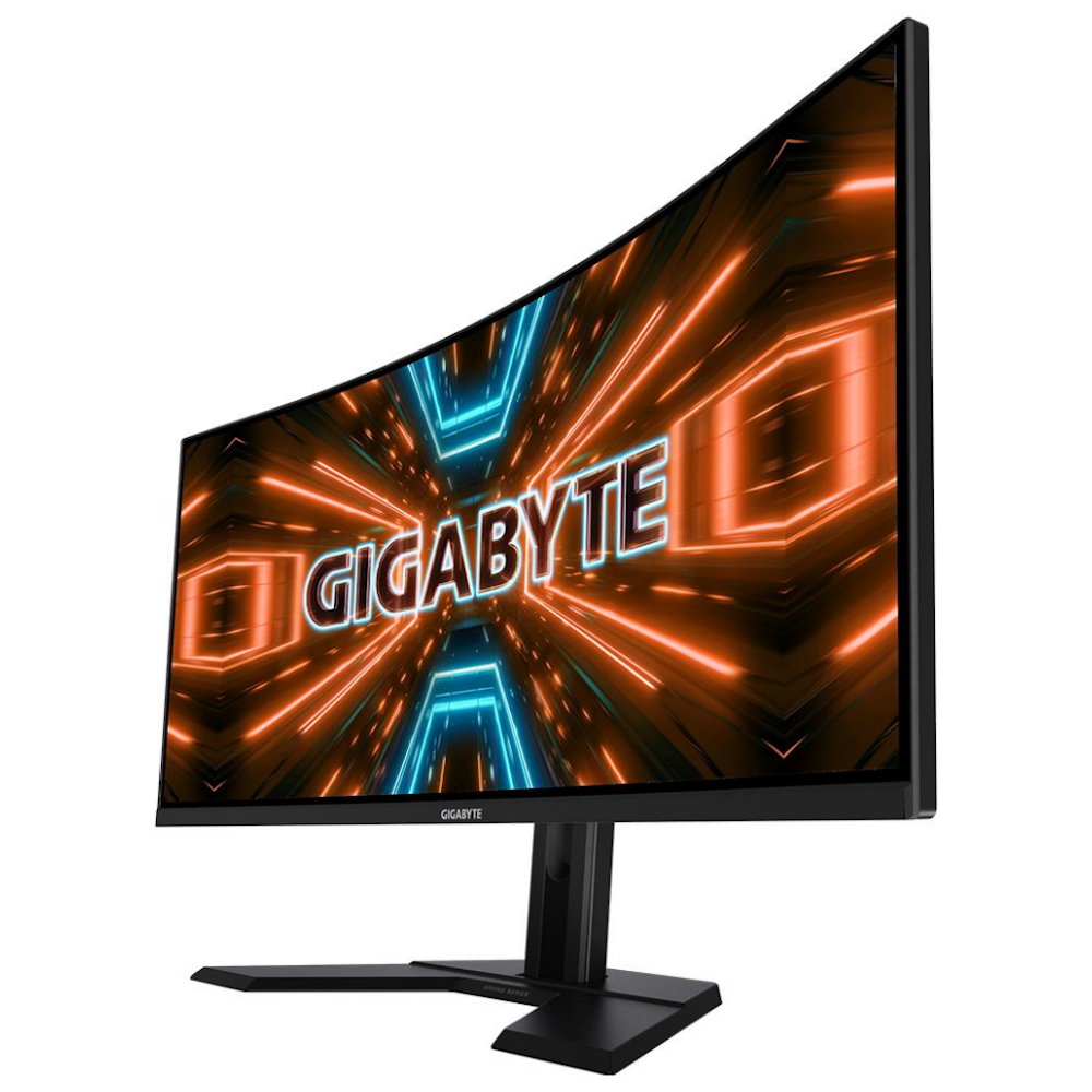 A large main feature product image of Gigabyte G34WQC-A 34" Curved UWQHD Ultrawide 144Hz VA Monitor