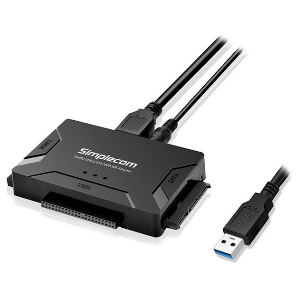 A large main feature product image of Simplecom SA492 USB to 2.5"/3.5"/5.25" SATA IDE Adapter with Power Supply