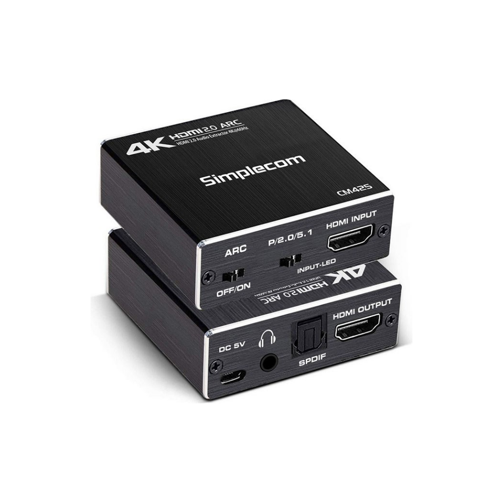 A large main feature product image of Simplecom CM425 HDMI Audio Extractor HDMI to HDMI + Optical SPDIF/3.5mm Stereo