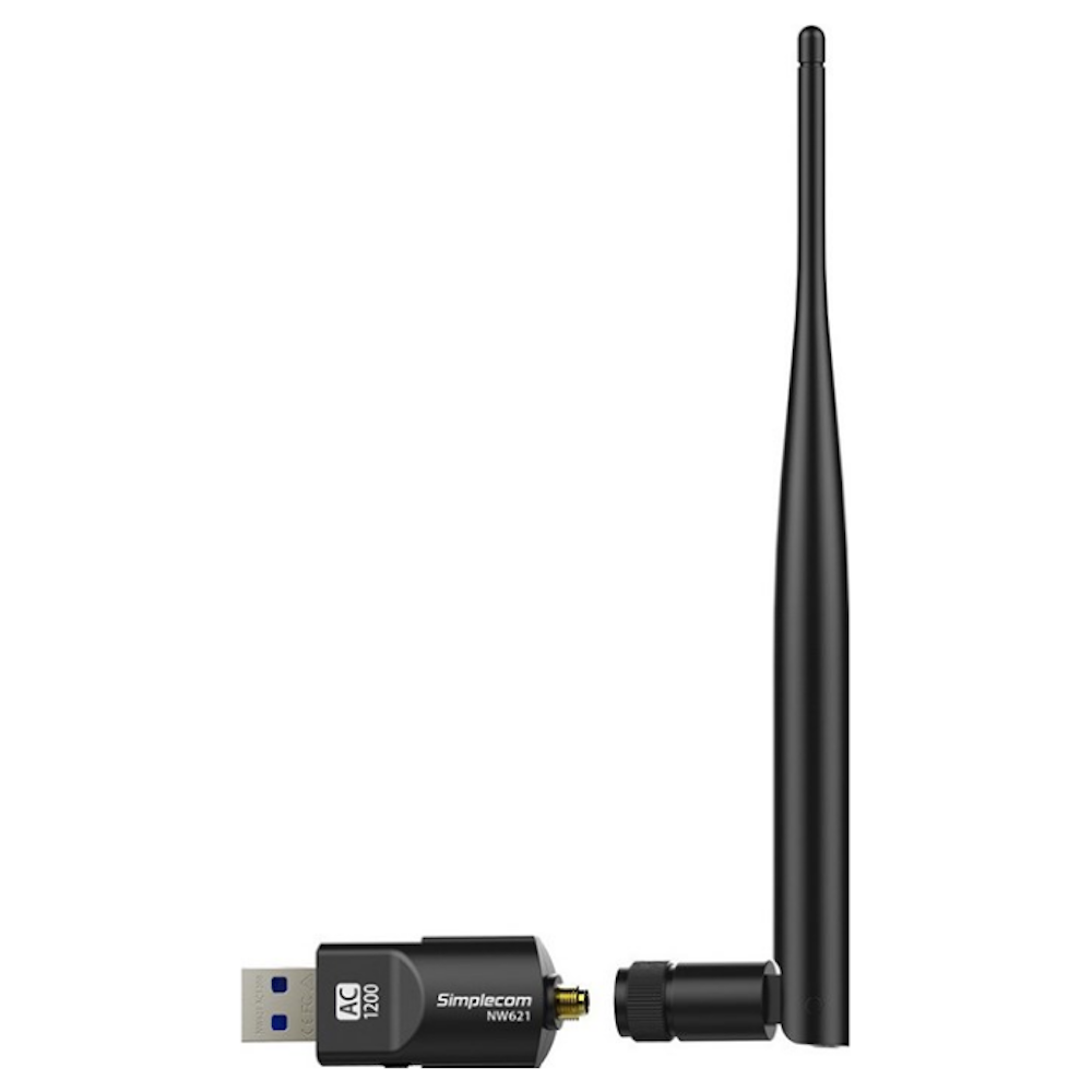 A large main feature product image of Simplecom NW621 AC1200 Dual-Band USB Wifi Adapter with 5dBi High Gain Antenna