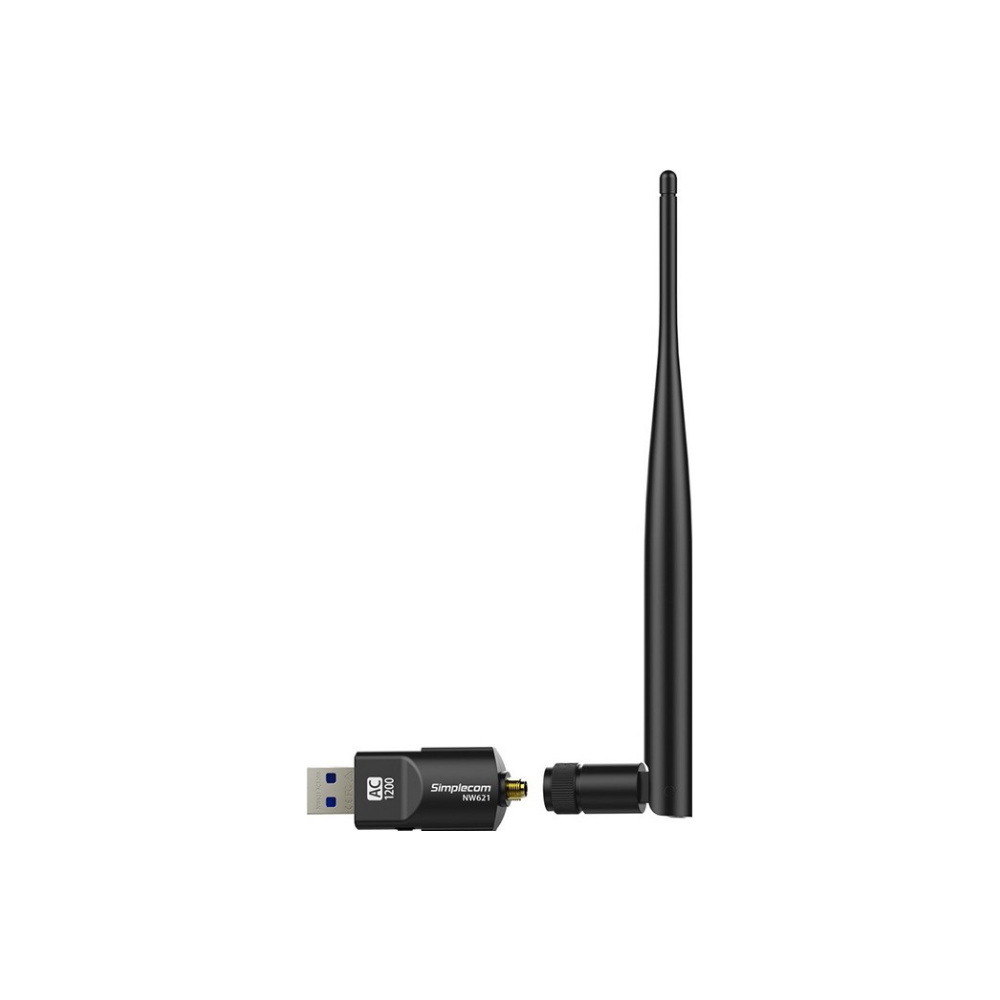 A large main feature product image of Simplecom NW621 AC1200 Dual-Band USB Wifi Adapter with 5dBi High Gain Antenna