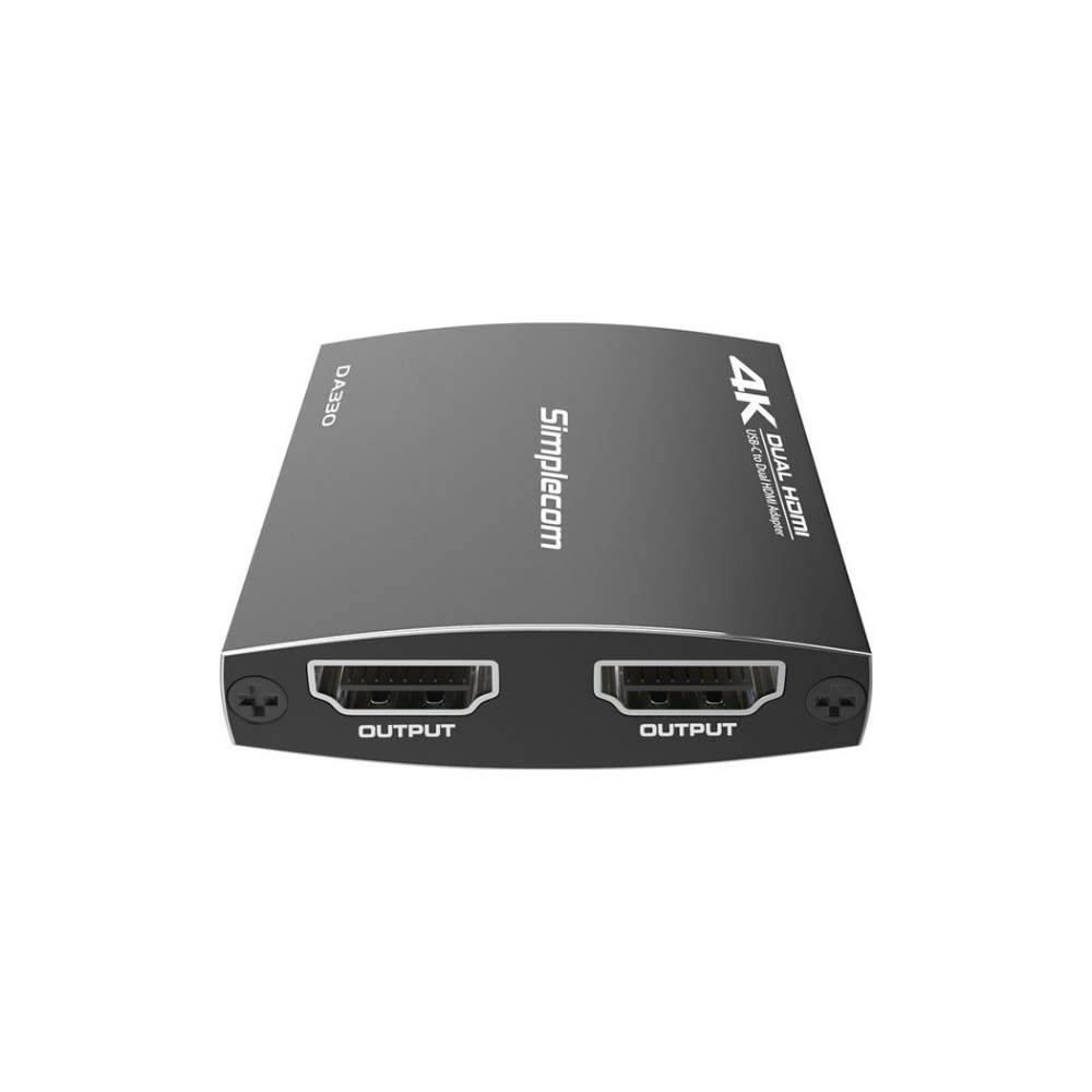 A large main feature product image of Simplecom 4K USB Type-C to Dual HDMI MST Hub with PD & Audio Out