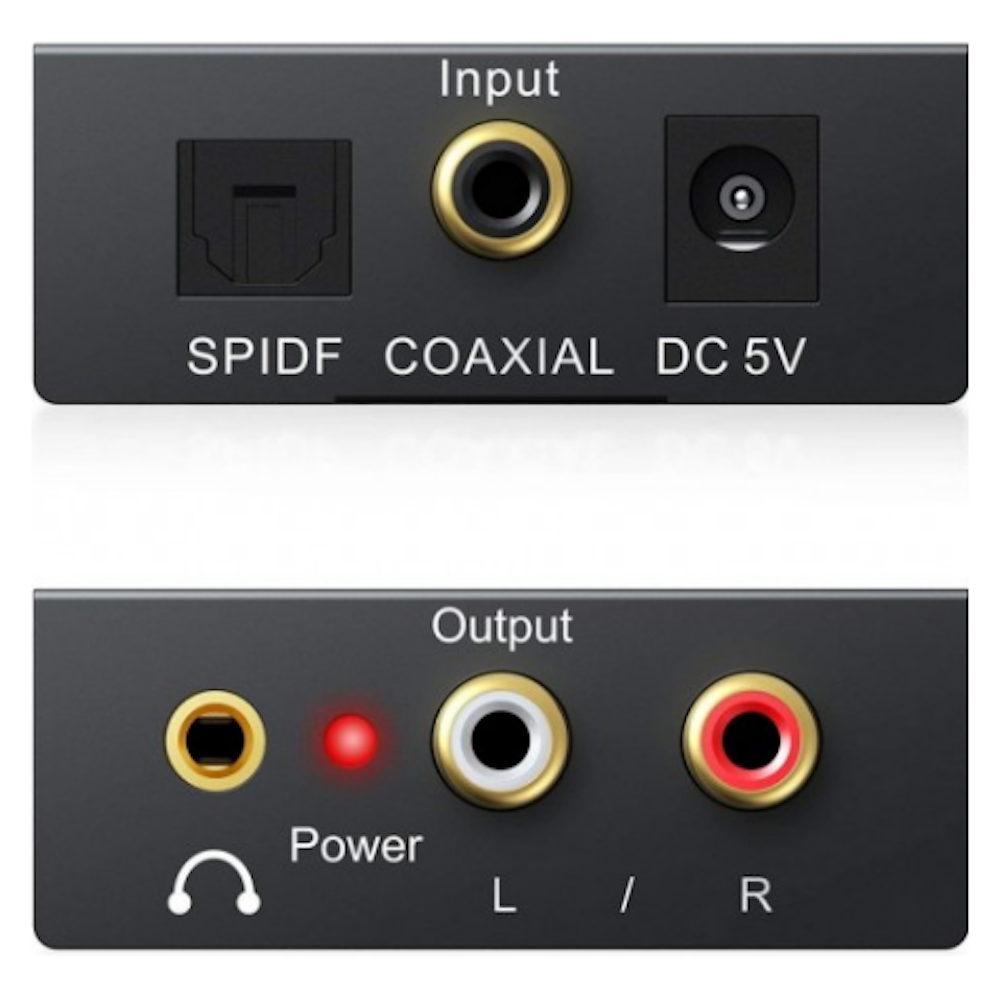 A large main feature product image of Simplecom CM121 Digital Optical Toslink/Coaxial to Analog RCA Audio Converter