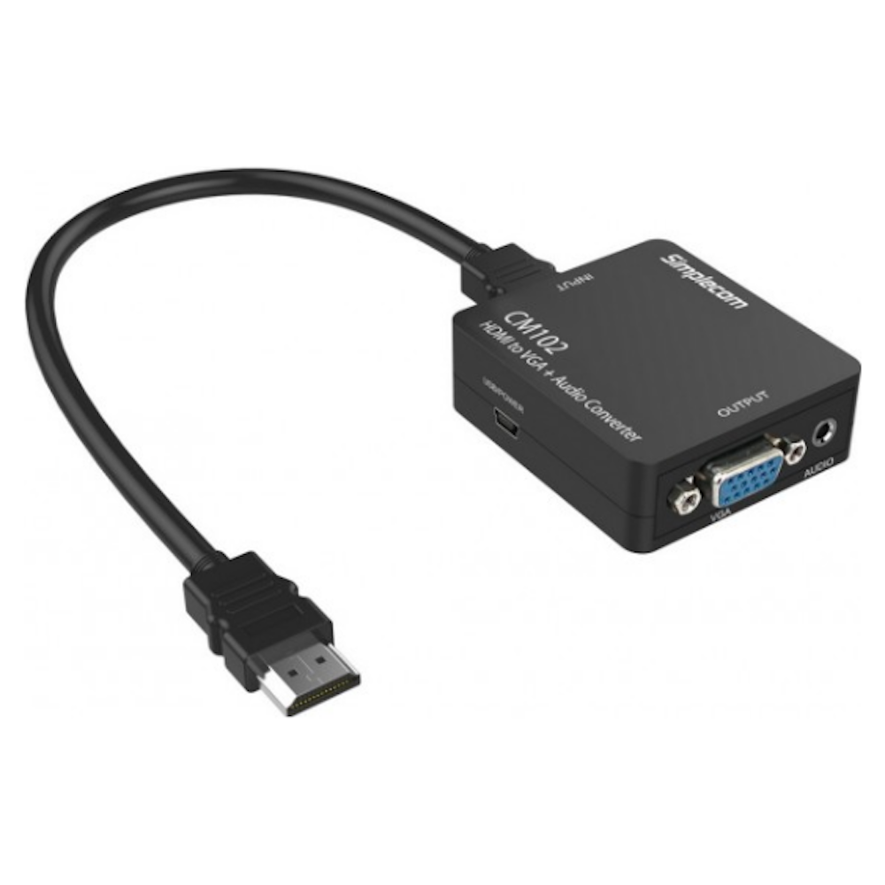 A large main feature product image of Simplecom CM102 HDMI to VGA + 3.5mm Stereo Converter