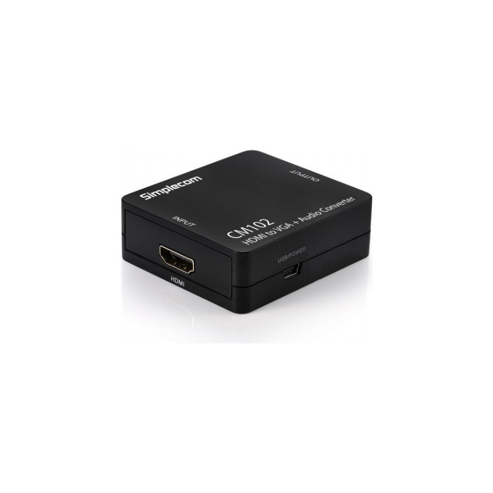 A large main feature product image of Simplecom CM102 HDMI to VGA + 3.5mm Stereo Converter