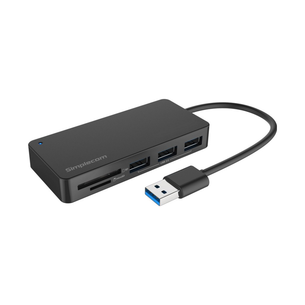 A large main feature product image of Simplecom CH368 3 Port USB 3.0 Hub with Card Reader