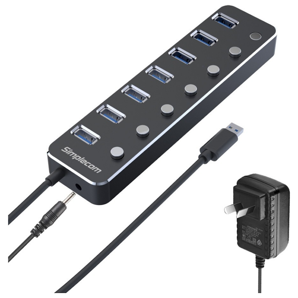A large main feature product image of Simplecom CH375PS 7 Port USB 3.0 Hub with Individual Switches