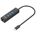 A product image of Simplecom CHN421 USB-C to 3 Port USB-A HUB w/ Gigabit Ethernet Adapter - Black