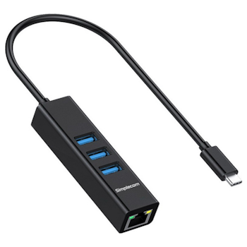 Product image of Simplecom CHN421 USB-C to 3 Port USB-A HUB w/ Gigabit Ethernet Adapter - Black - Click for product page of Simplecom CHN421 USB-C to 3 Port USB-A HUB w/ Gigabit Ethernet Adapter - Black