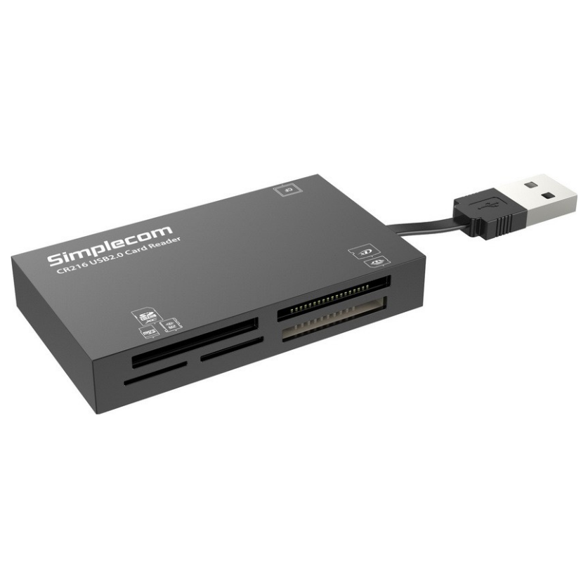 A large main feature product image of Simplecom CR216-BK USB 2.0 All in One Memory Card Reader - Black