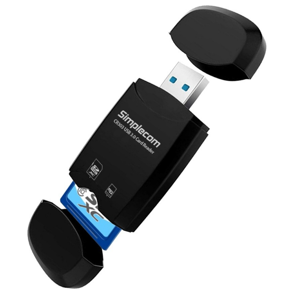 A large main feature product image of Simplecom CR303 2-Slot SuperSpeed USB 3.0 Card Reader - Black