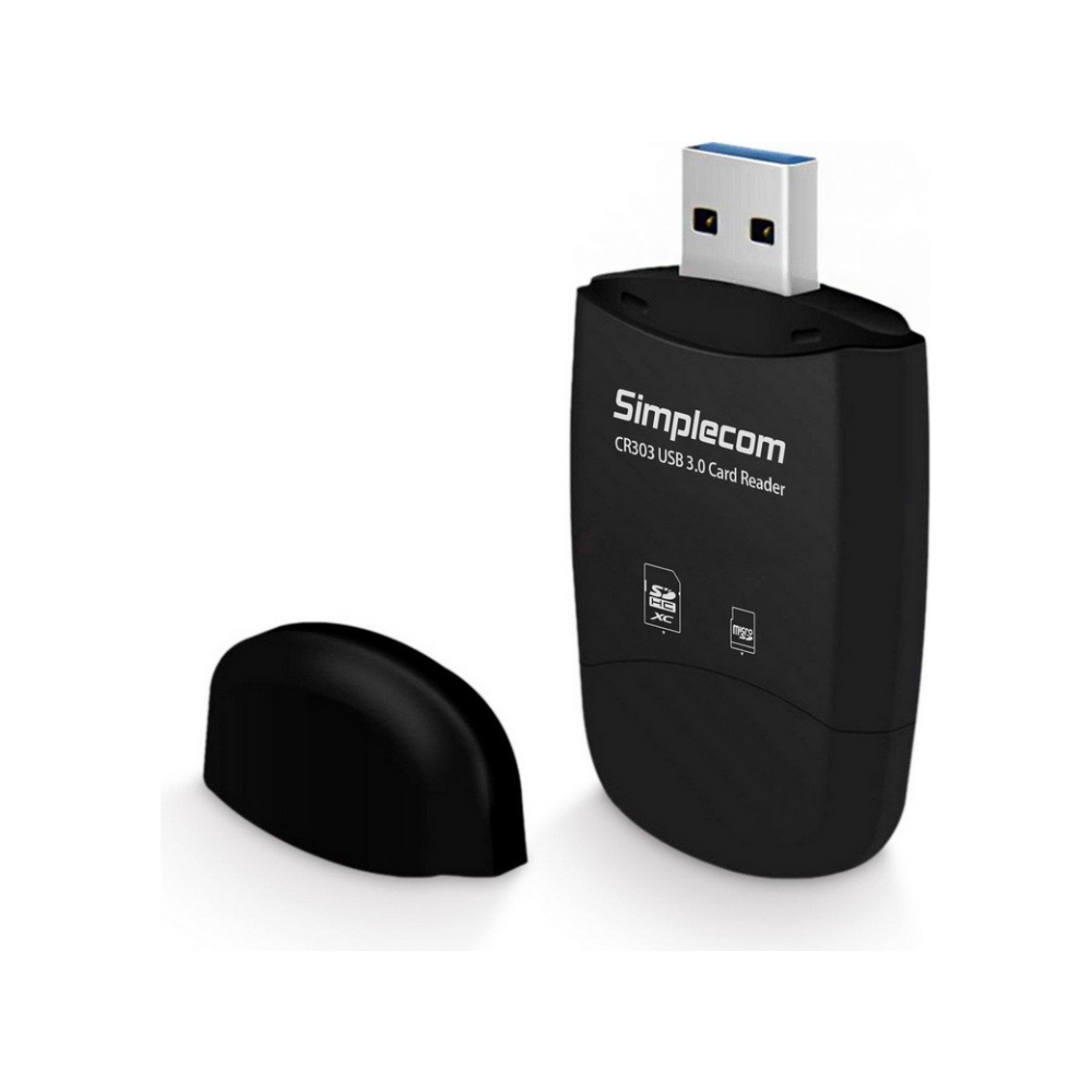 A large main feature product image of Simplecom CR303 2-Slot SuperSpeed USB 3.0 Card Reader - Black