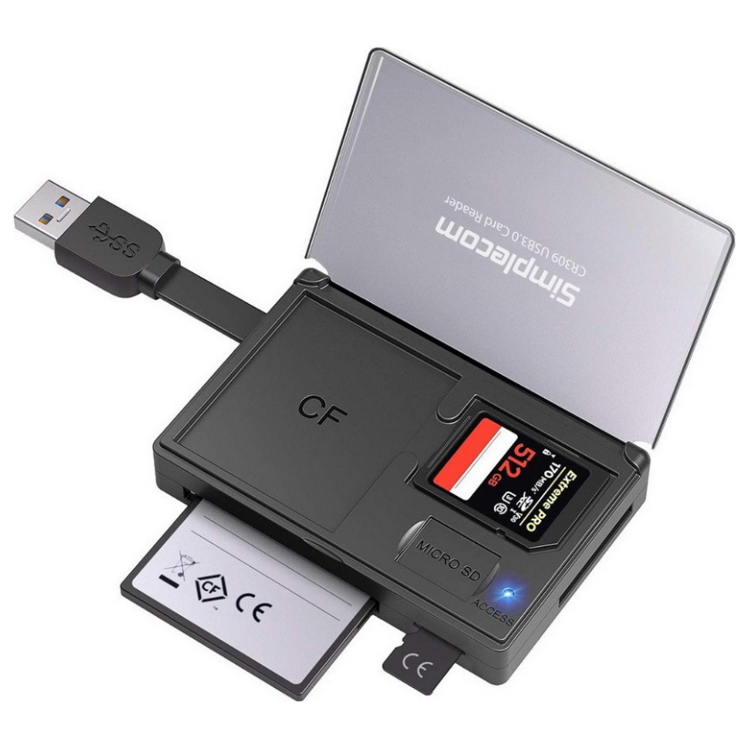A large main feature product image of Simplecom CR309 3 Slot USB 3.0 Card Reader with Card Storage Case