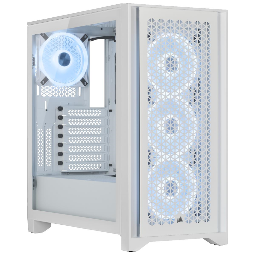 A large main feature product image of Corsair iCue 4000D Airflow QL Edition Mid Tower Case - True White