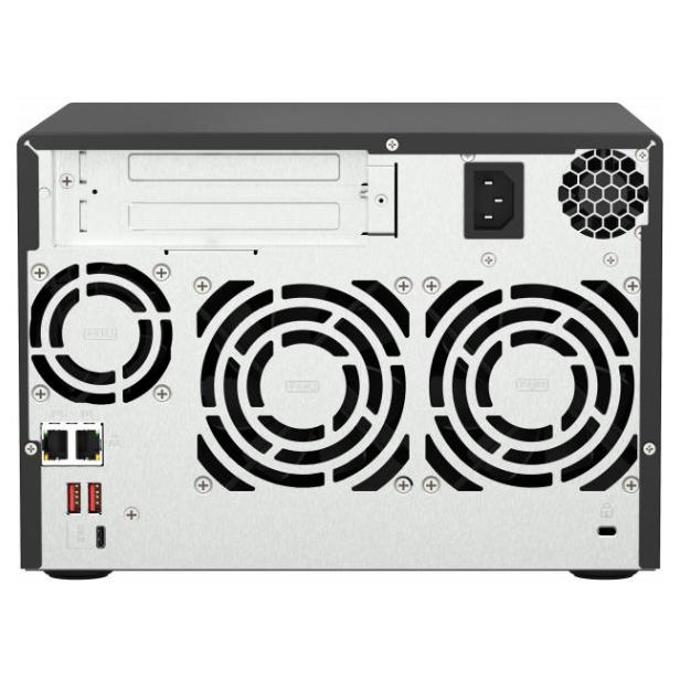 A large main feature product image of QNAP TS-673A 6-Bay NAS (2.2GHz Ryzen 4-Core/8-Thread, 8GB RAM, Dual 2.5GbE)