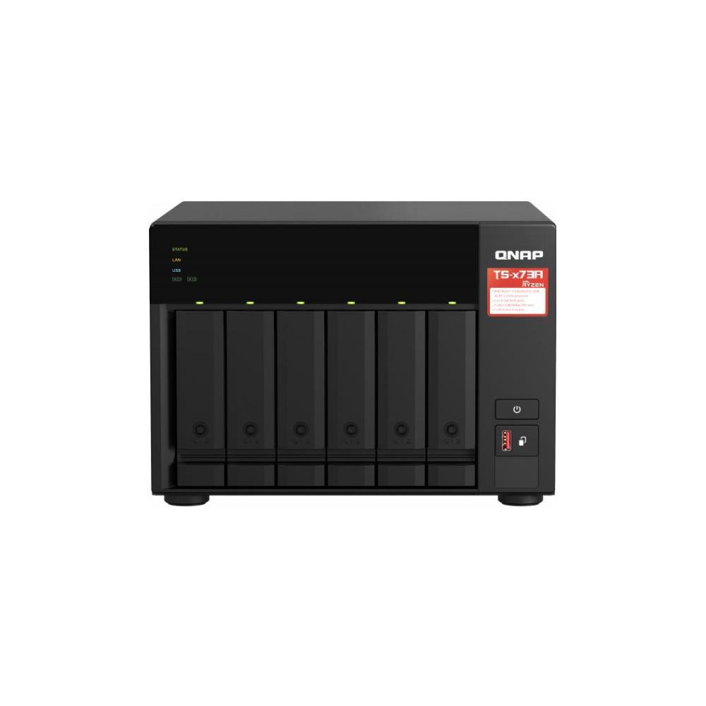 A large main feature product image of QNAP TS-673A 2.2GHz 8GB 6-Bay NAS Enclosure