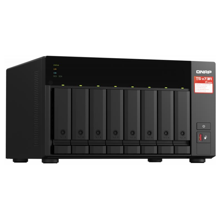 A large main feature product image of QNAP TS-873A 8-Bay NAS (2.2GHz Ryzen 4-Core/8-Thread, 8GB RAM, Dual 2.5GbE)