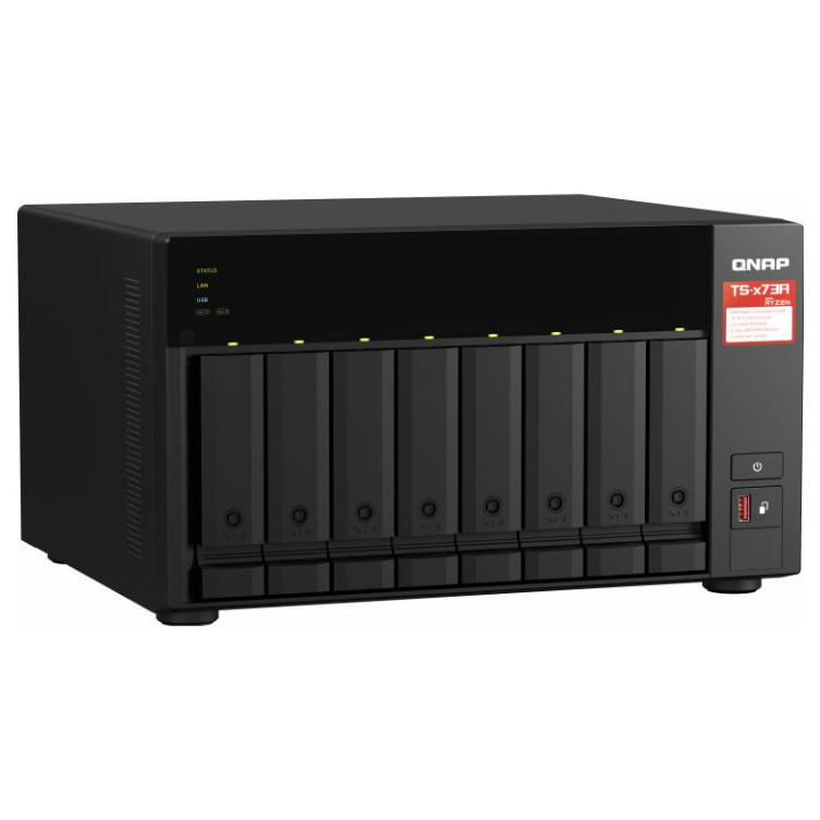 A large main feature product image of QNAP TS-873A 8-Bay NAS (2.2GHz Ryzen 4-Core/8-Thread, 8GB RAM, Dual 2.5GbE)
