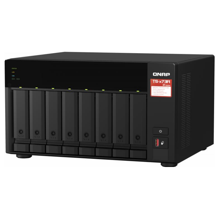 A large main feature product image of QNAP TS-873A 8-Bay NAS (2.2GHz Ryzen 4-Core/8-Thread, 8GB RAM, Dual 2.5GbE)