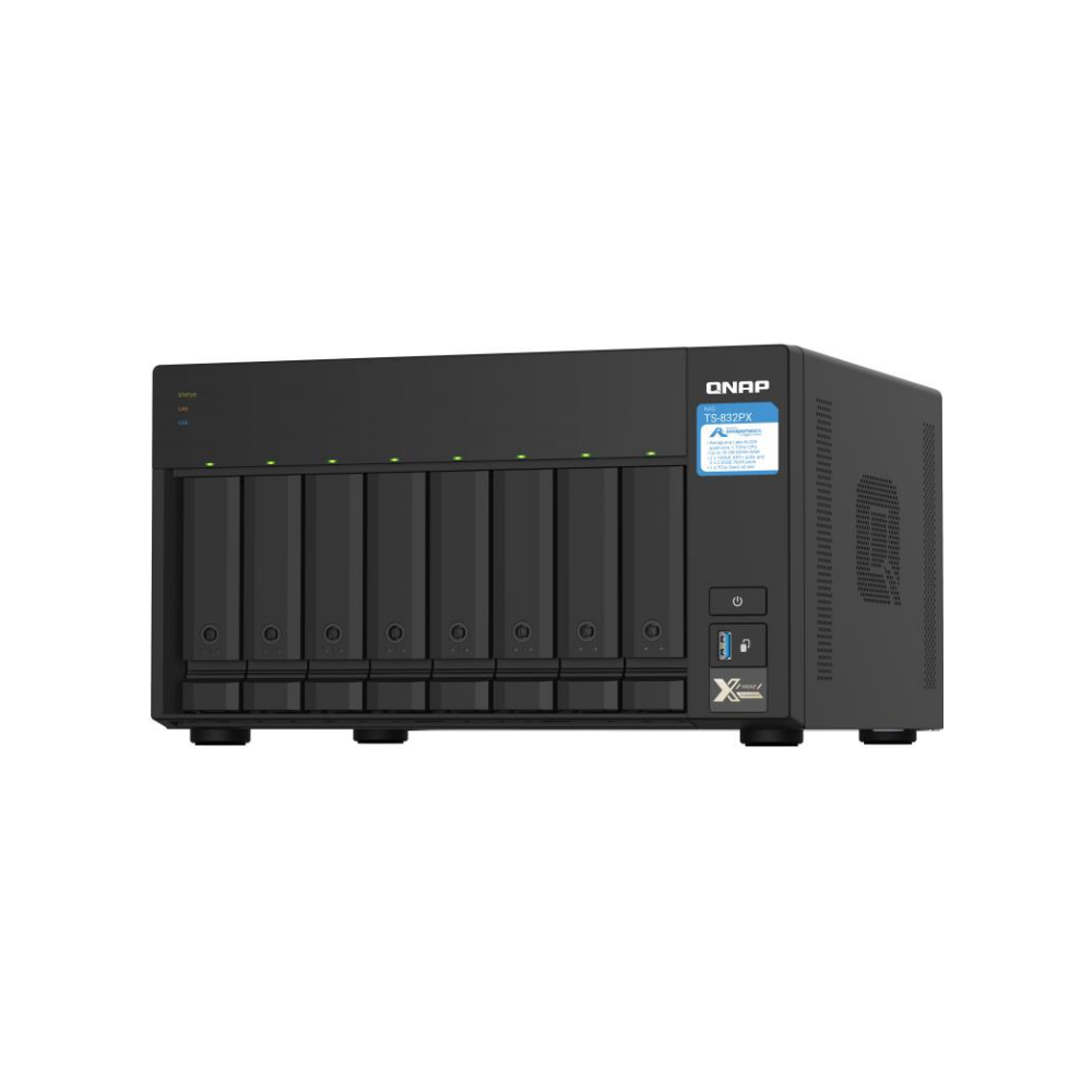 A large main feature product image of QNAP TS-832PX 1.7GHz 4GB 8-Bay NAS Enclosure