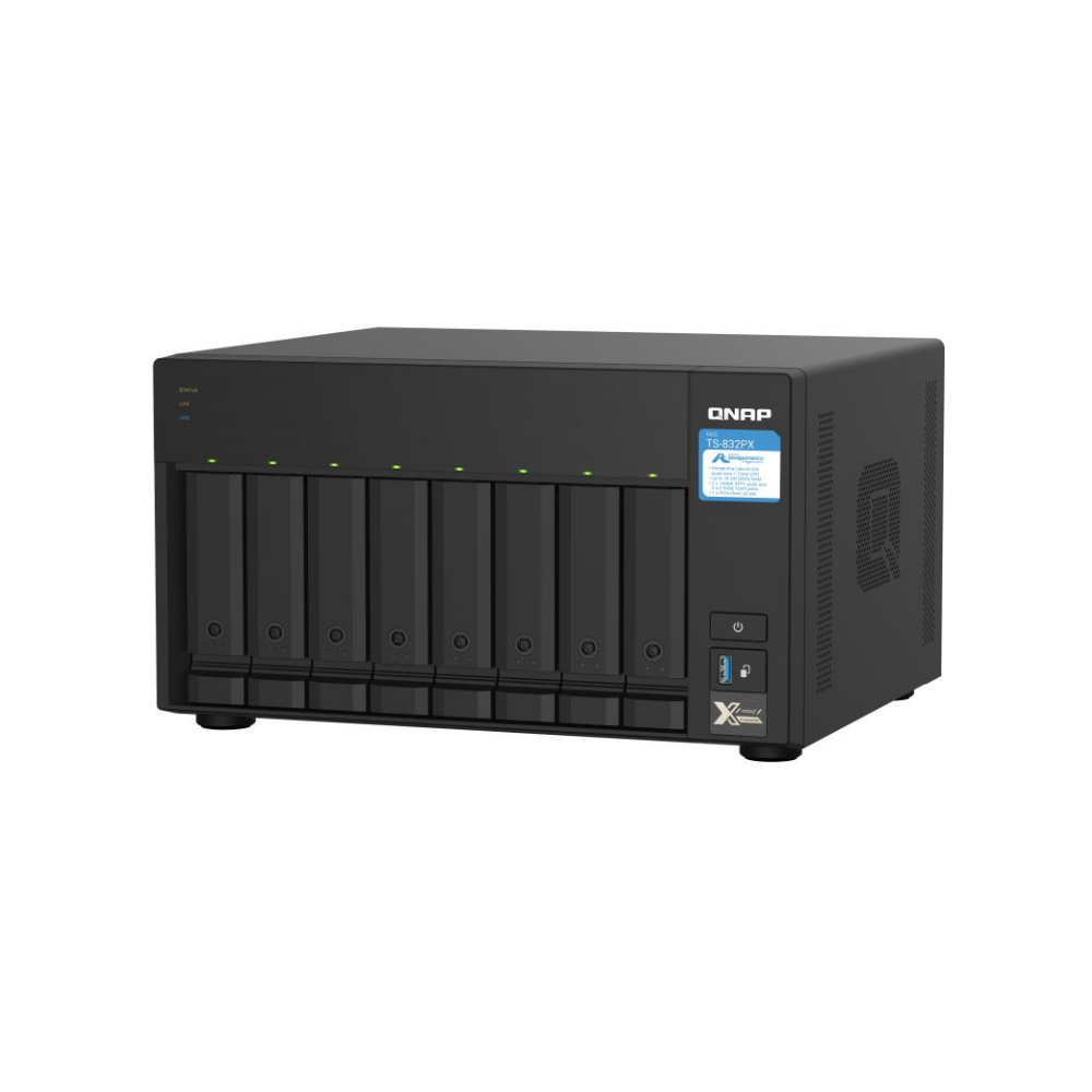 A large main feature product image of QNAP TS-832PX 1.7GHz 4GB 8-Bay NAS Enclosure