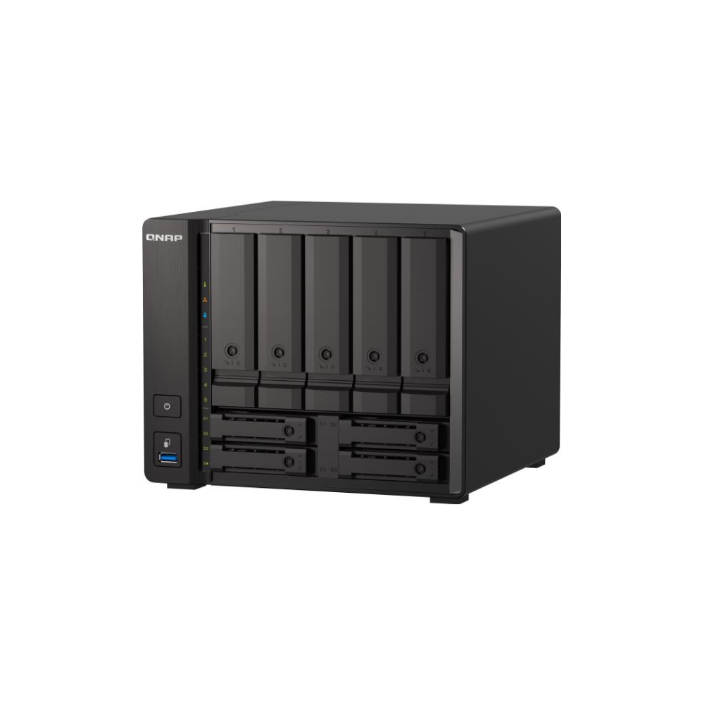 A large main feature product image of QNAP TS-h973AX 2.2GHz 8GB 9-Bay NAS Enclosure