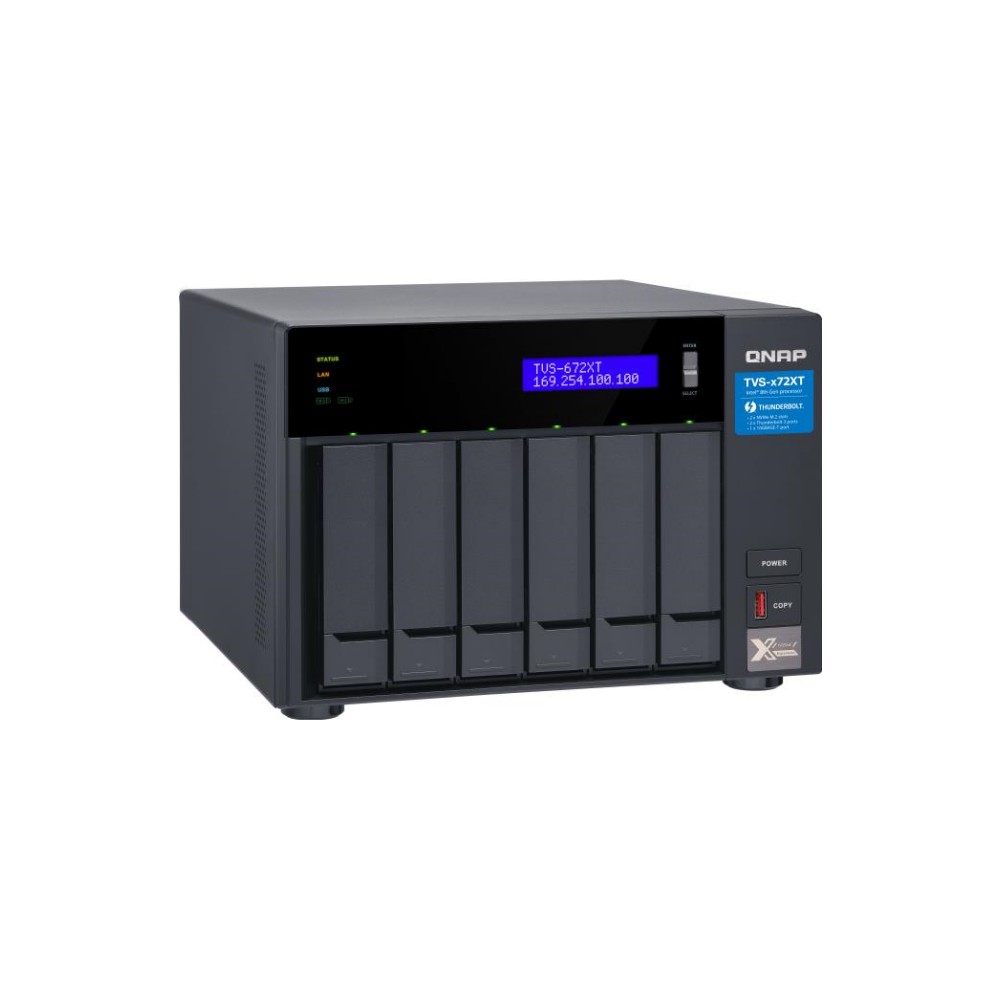 A large main feature product image of QNAP TVS-672XT 3.1GHz 8GB 6-Bay NAS Enclosure