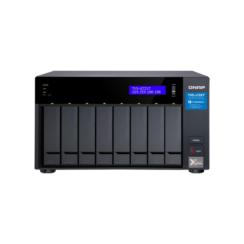 A large main feature product image of QNAP TVS-872XT 3.3GHz 16GB 8-Bay NAS Enclosure