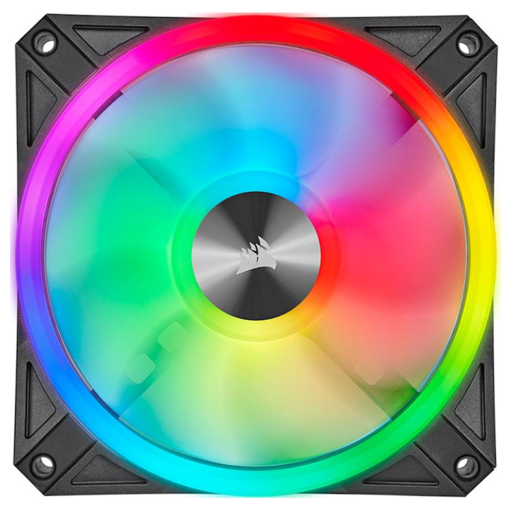 A large main feature product image of Corsair iCUE QL120 RGB 120mm PWM Triple Fan with Lighting Node CORE